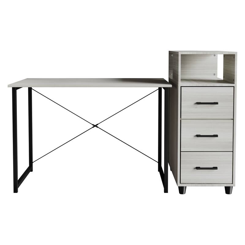 CraftPorch Shabby Chic Writing Desk with Side Cabinet - Light Grey