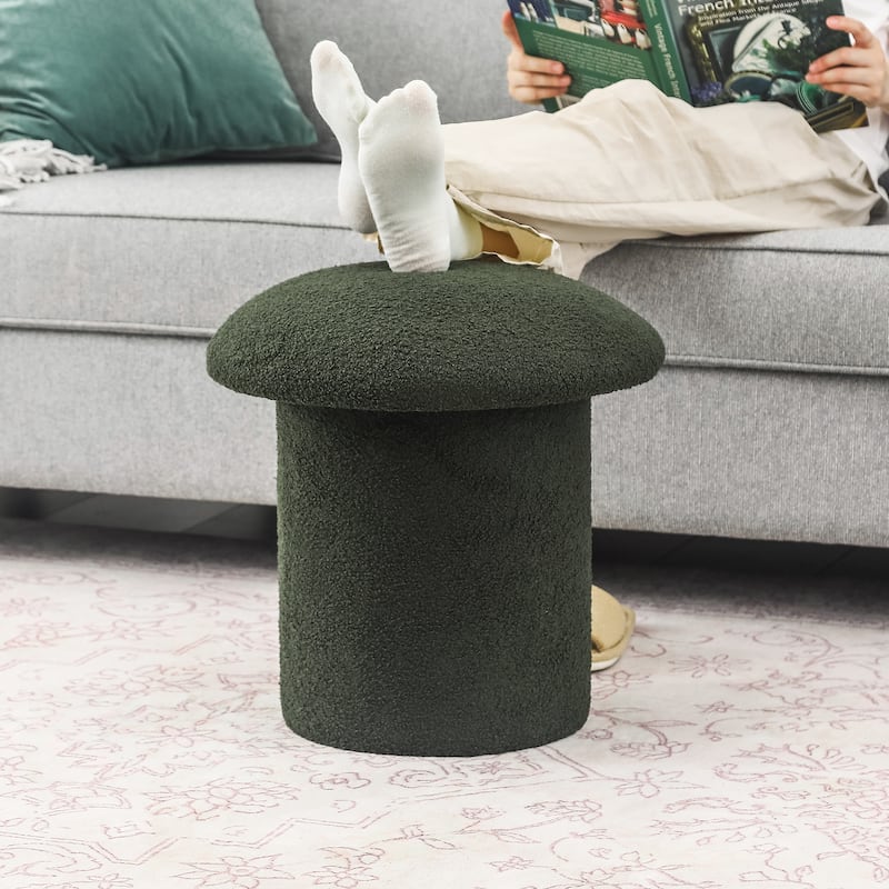Adeco Mushroom Ottoman Teddy Velvet Foot Stool