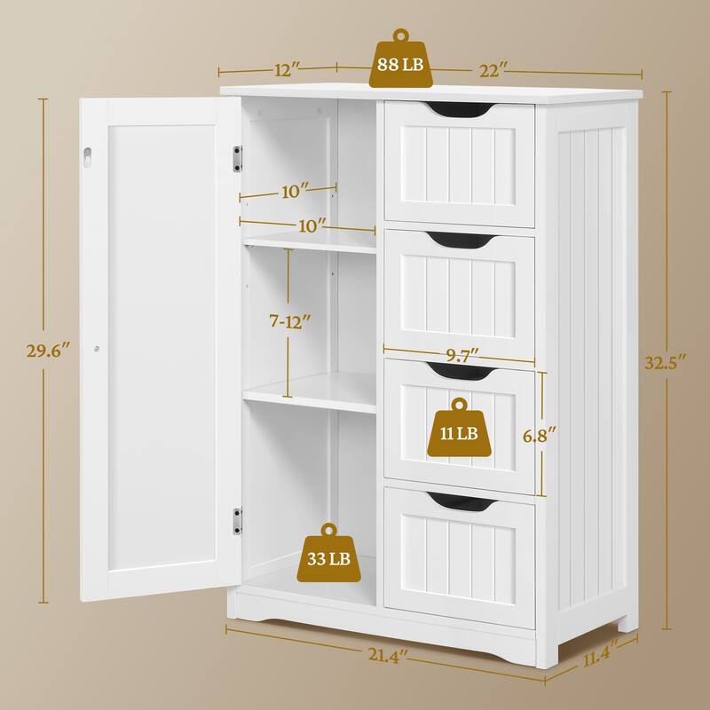 Yaheetech 4-Tier Wooden Bathroom Floor Cabinet for Bathroom Kitchen Bathroom, Livingroom