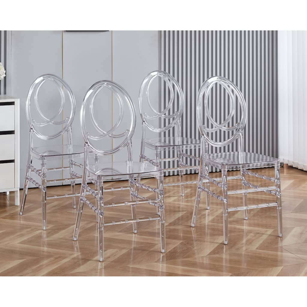 4 Piece Plastic Transparent Welding Chair Kitchen Dining Chair with Round Backrest for Restaurant Kitchen Living Room Bedroom