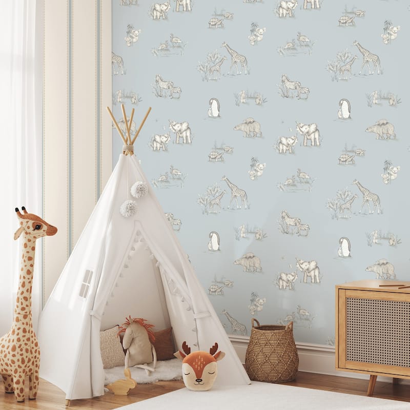 Advantage Safari Babies Blue Animal Wallpaper
