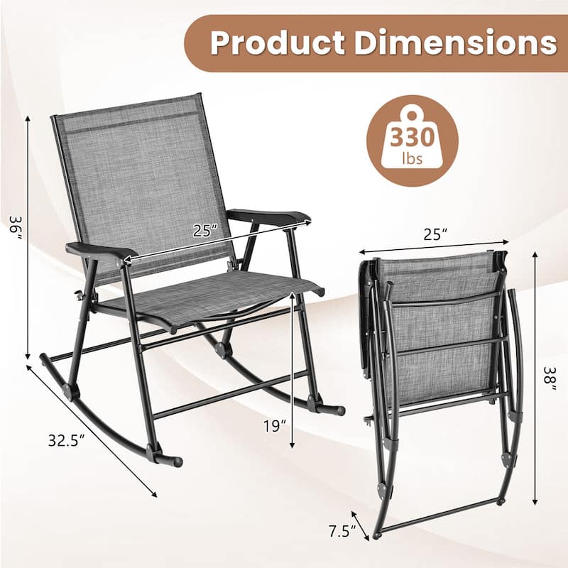 Gymax 4pcs Patio Folding Rocking Chair Heavy-Duty Metal Frame Rockers
