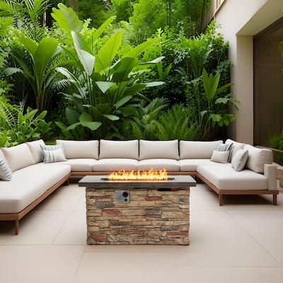 42" Propane Rectangular Concrete Gas Fire Pit with 50000 BTU