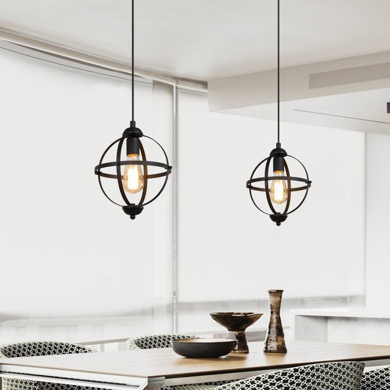 Modern Farmhouse Black 1-Light Globe Pendant Transitional Metal Island Light for Dining Room - 9.4'' L x 9.4'' W x 12.2'' H