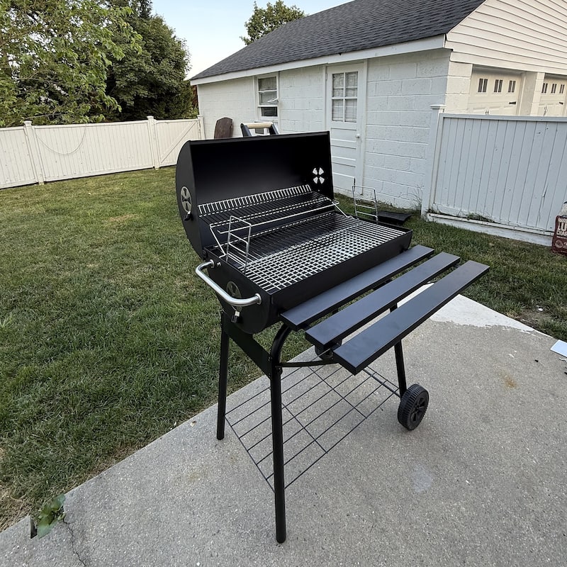 Outsunny 30" Portable Charcoal BBQ Grill Carbon Steel Outdoor Barbecue with Adjustable Charcoal Rack, Storage Shelf, Wheel