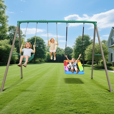 Hapfan 600lbs Heavy Duty Swing Set with 1 Platform Swing, 2 Belt Swings for Outdoor Backyard
