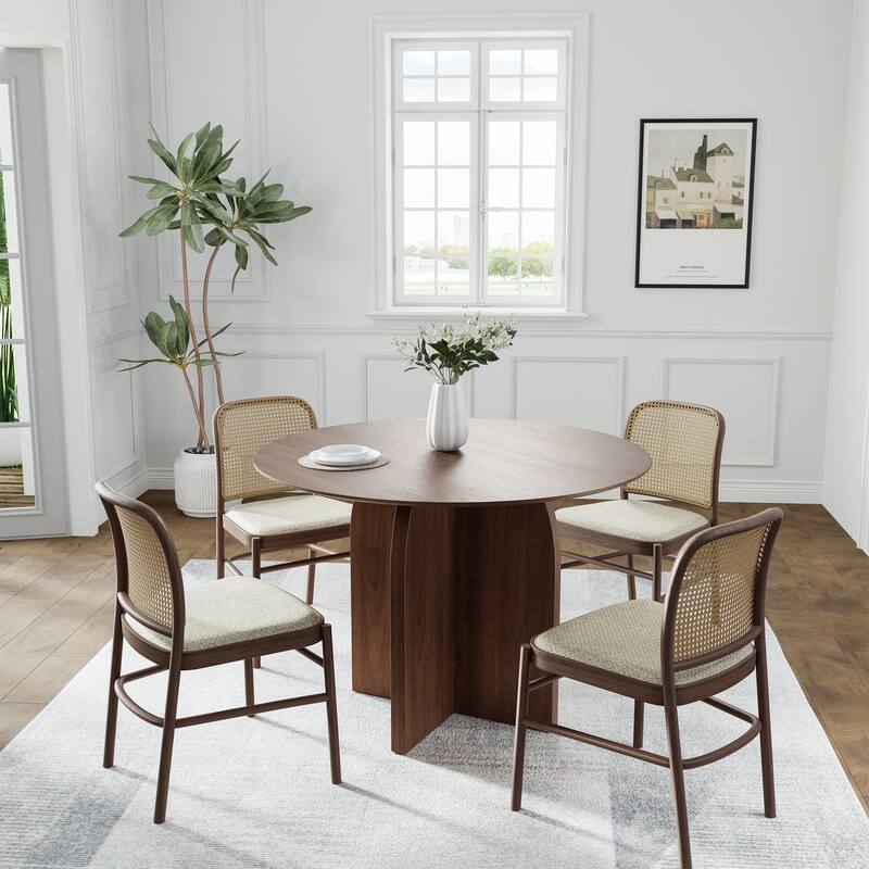 Solid Wood Round Dining Table with Finish and Elegant Arched Legs for Modern Dining Rooms & Kitchens