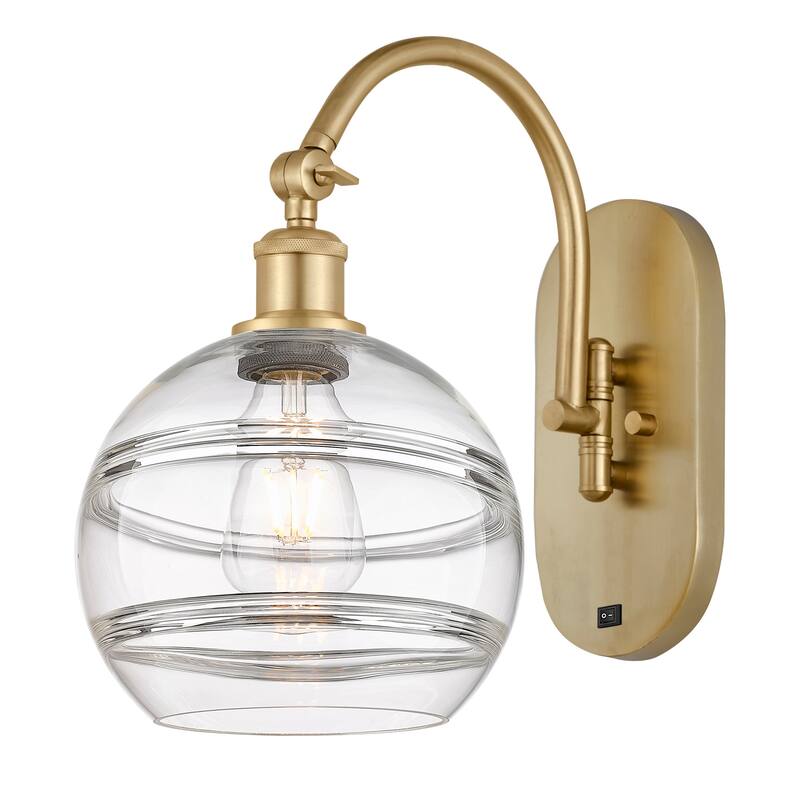 Innovations Lighting 518-1W-13-8 Rochester Sconce Rochester 13" Tall - Satin Gold / Clear