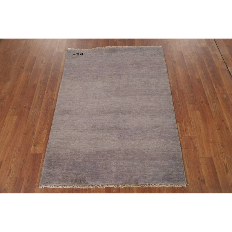 Gabbeh Modern Foyer Rug Handmade Grey Solid Wool Carpet - 2'10"x 3'11"
