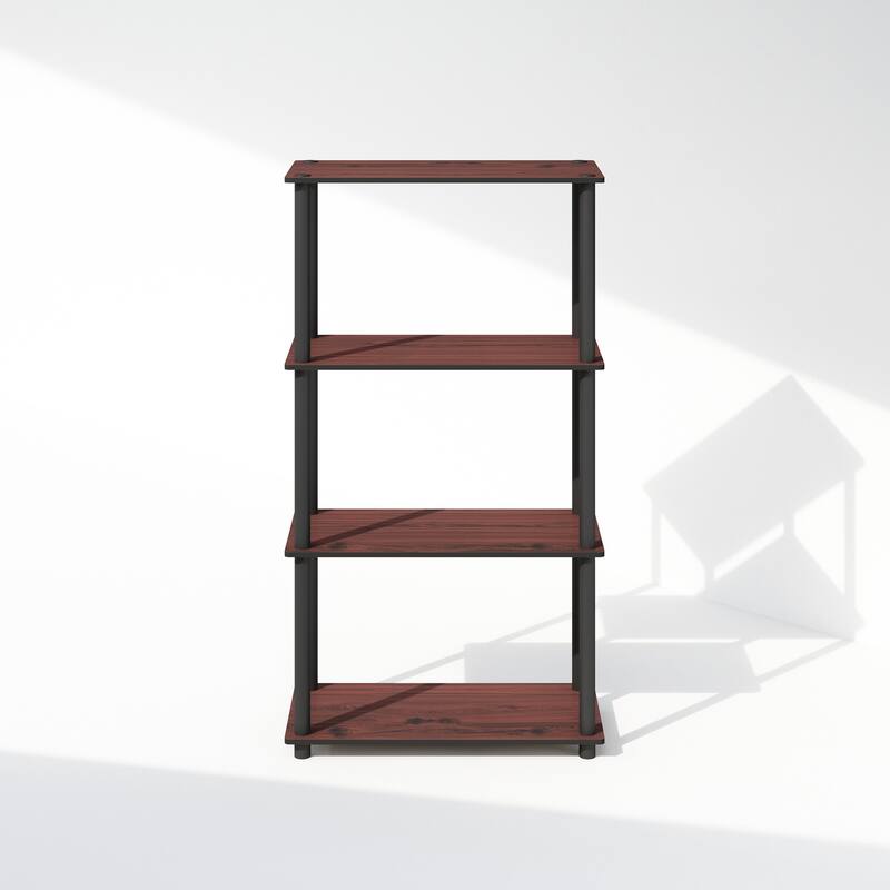 43.25 in. Tall Dark Cherry/Black Wood 4-Shelf Bookcase