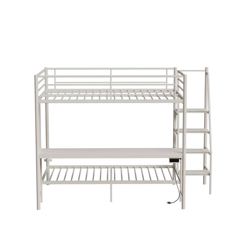 Full Size Bunk Bed with Twin Size, LED light and Charging Socket