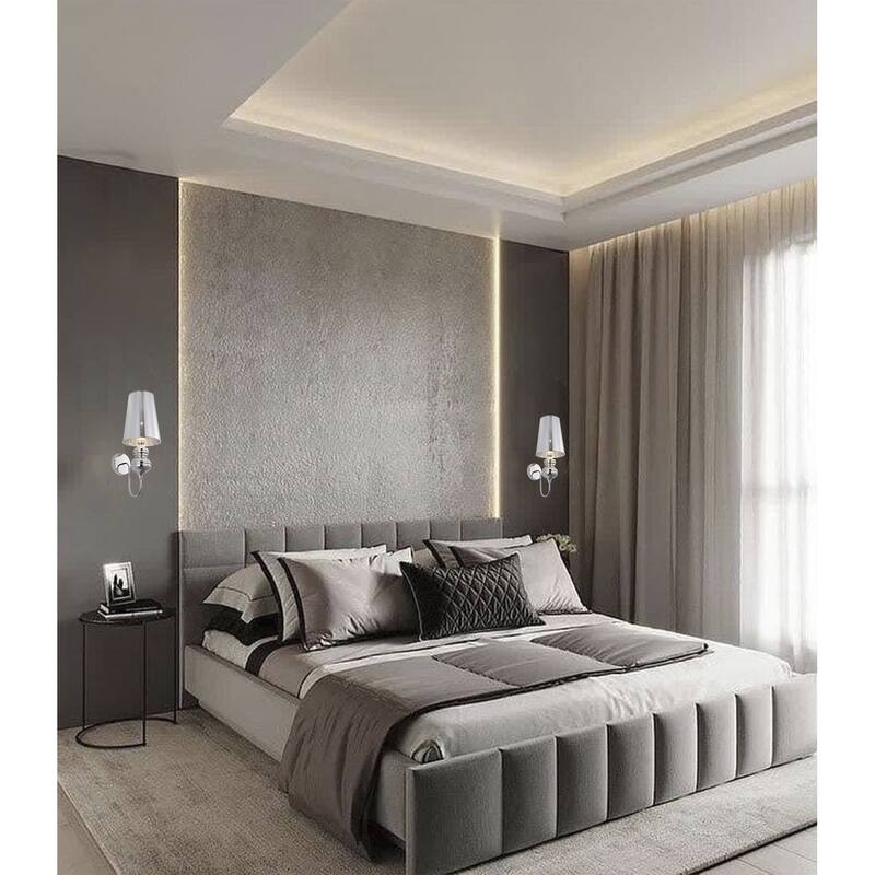 1-Light Polished Chrome Steel Armed Wall Sconce with Shade