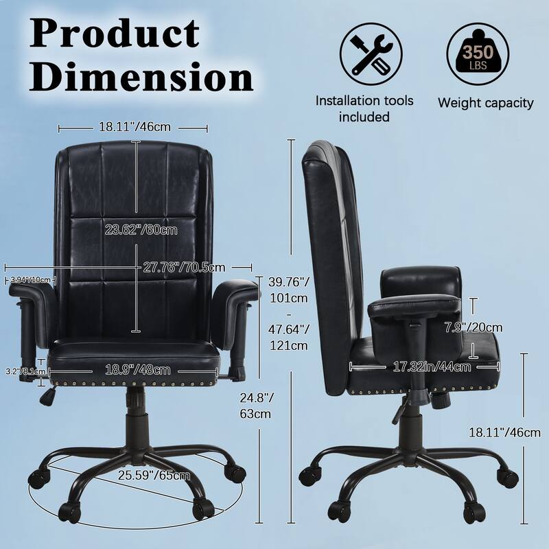 Pu Leather Home Office Desk Chair Adjustable Desk Chair Office Chair Computer Chair Ergonomic Mid Back with 360°Swivel