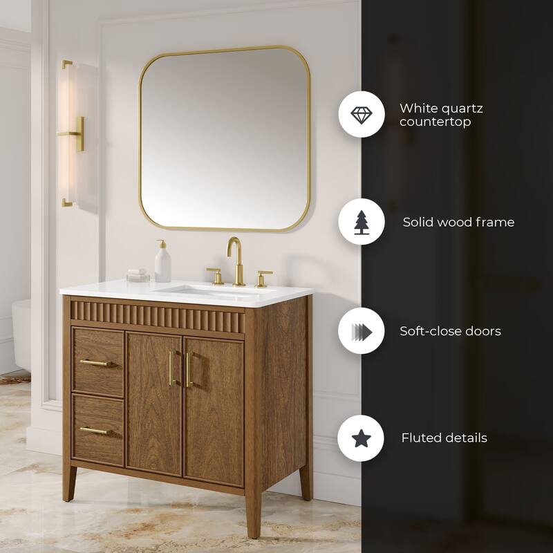 Juliette Warm Walnut Bathroom Vanity with White Quartz Top