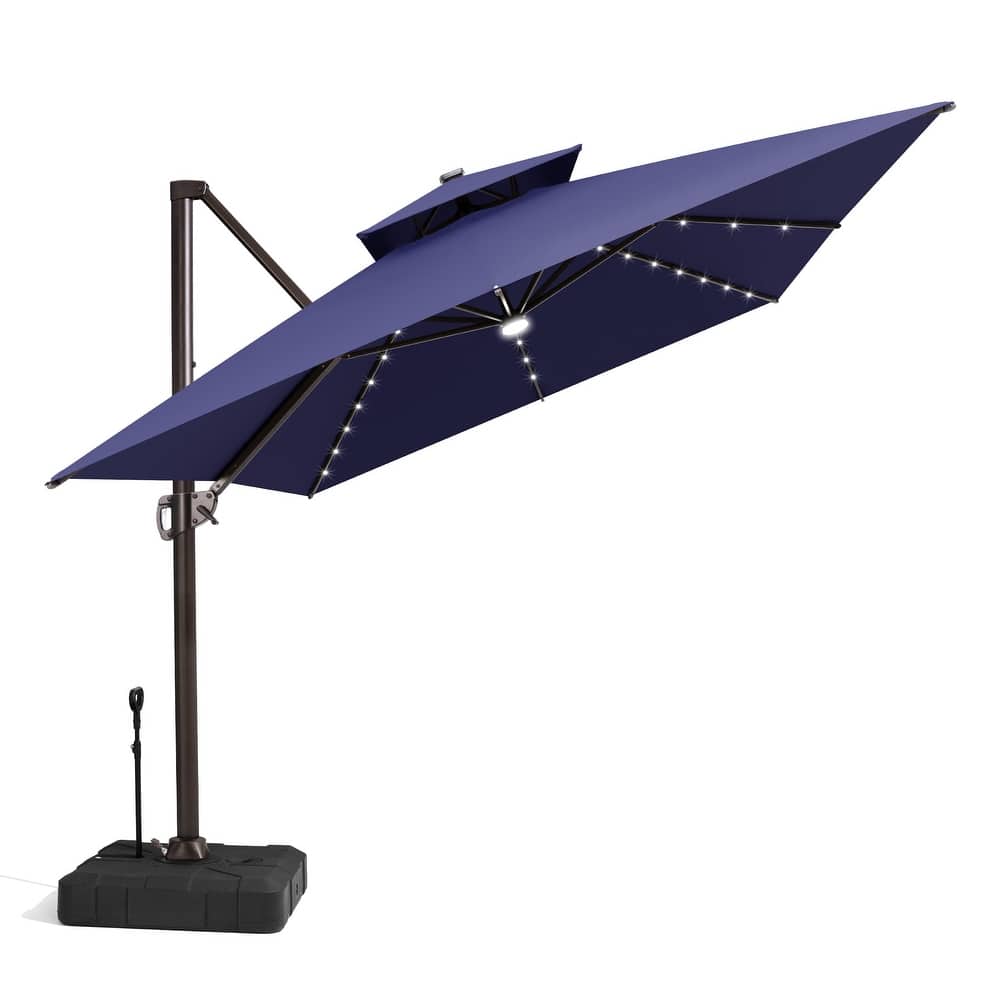 13 x 10 FT Double Top Solar powered LED Patio Cantilever Umbrella Aluminum with Base