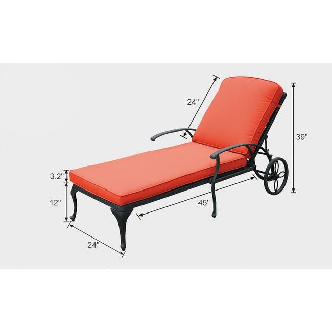 3-Piece Aluminum Reclining Outdoor Chaise Lounge with Table and Cushions