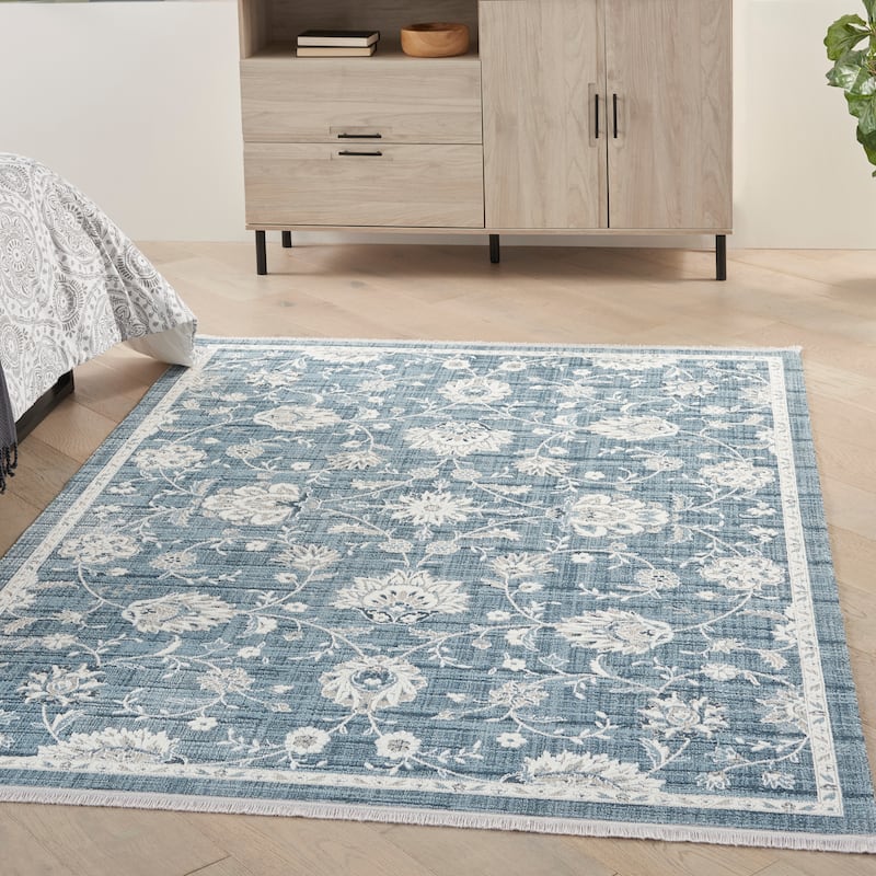 Nourison Lennox French Country Bordered Floral Area Rug - 5'3" x 7'3" - Blue/Ivory - Rectangle