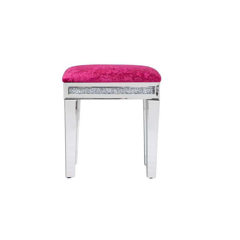 Mirror Diamond Vanity Stool with Velvet Upholstered Seat