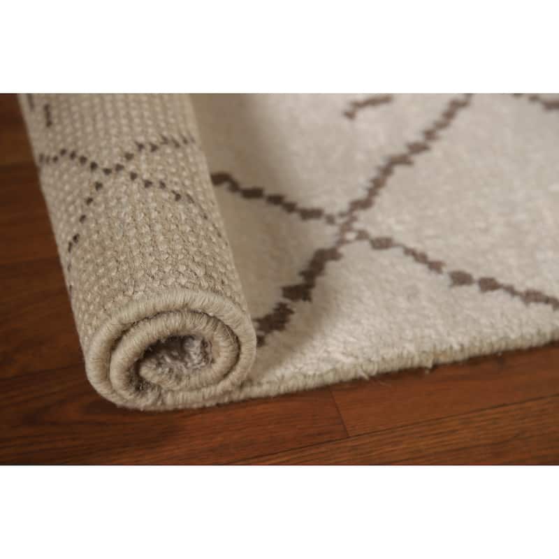 Beige Trellis Moroccan Oriental Accent Rug Handmade Wool Carpet - 2'0"x 3'0"