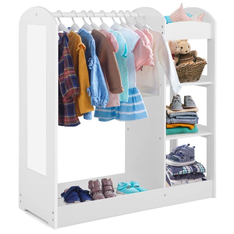 Kids Dress-Up Armoire with Mirror & Storage Wooden Costume Closet Organizer for Toddlers