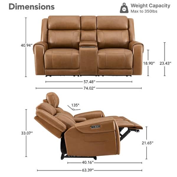 dimension image slide 12 of 14, Leo Power Wall Hugger Reclining Sofa with Multi-Function Console