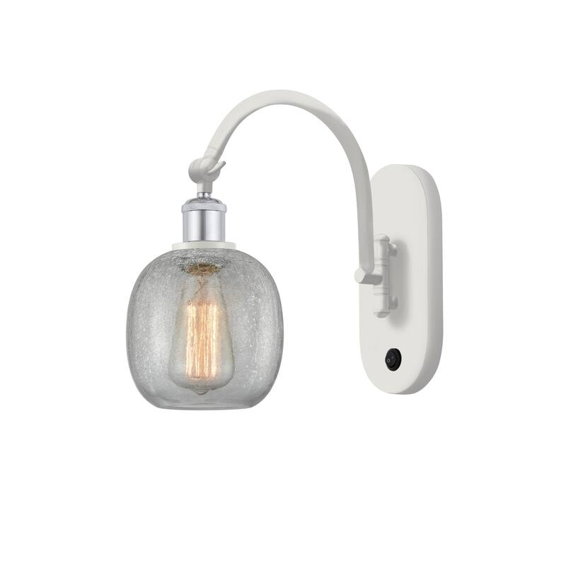 Innovations Lighting Ballston Belfast - 1 Light 6" Sconce - Arm Swivels Side To Side - White and Polished Chrome/Clear Crackle