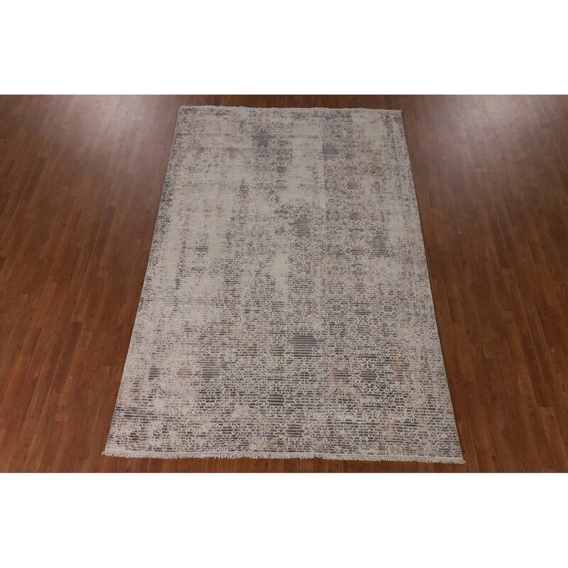 Beige Modern Area Rug Hand-Knotted Abstract Wool Carpet - 6'6"x 9'9"