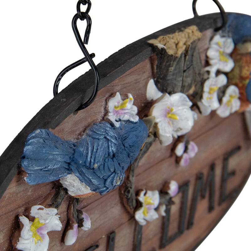 Welcome Bluebirds and Flowers Hanging Sign - 12"