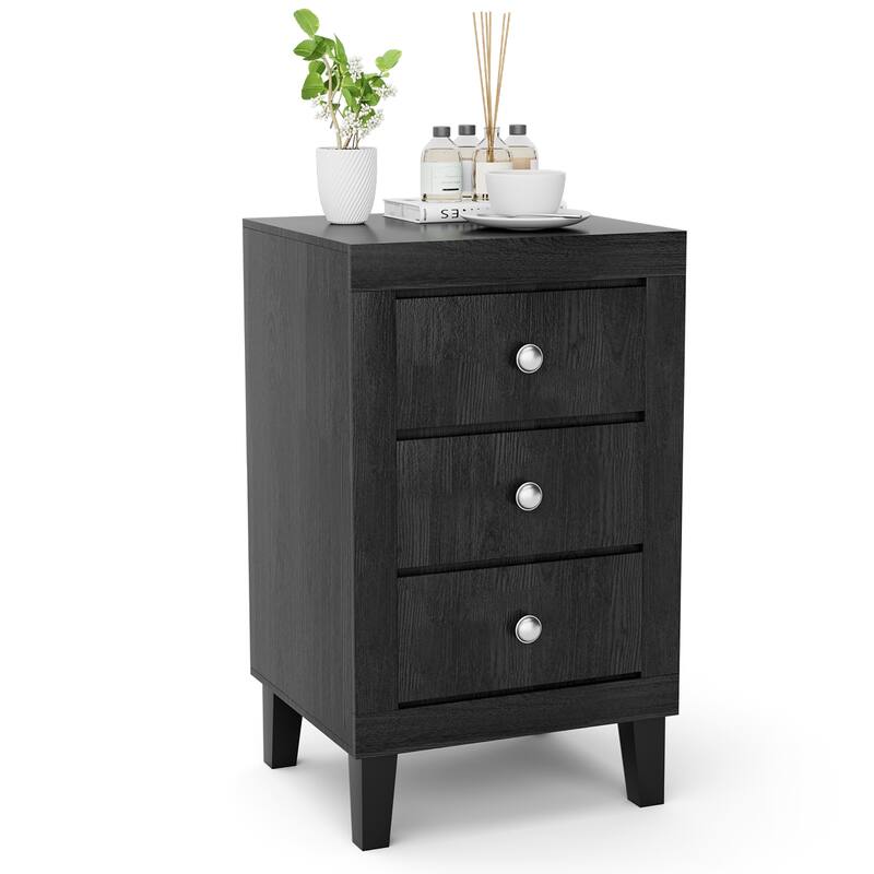 Costway Nightstand Sofa Side Coffee Table with 3 Drawer for Bedroom