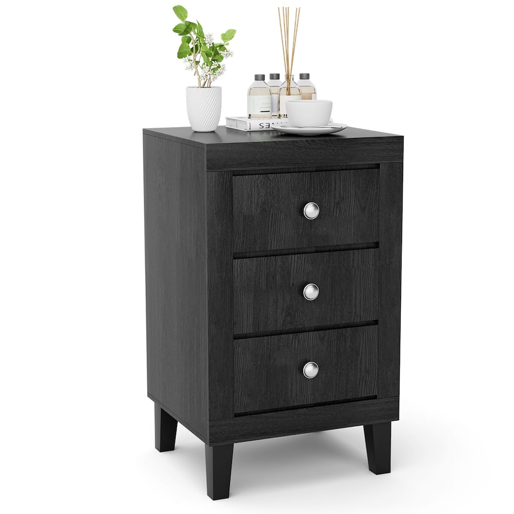 Costway Nightstand Sofa Side Coffee Table with 3 Drawer for Bedroom