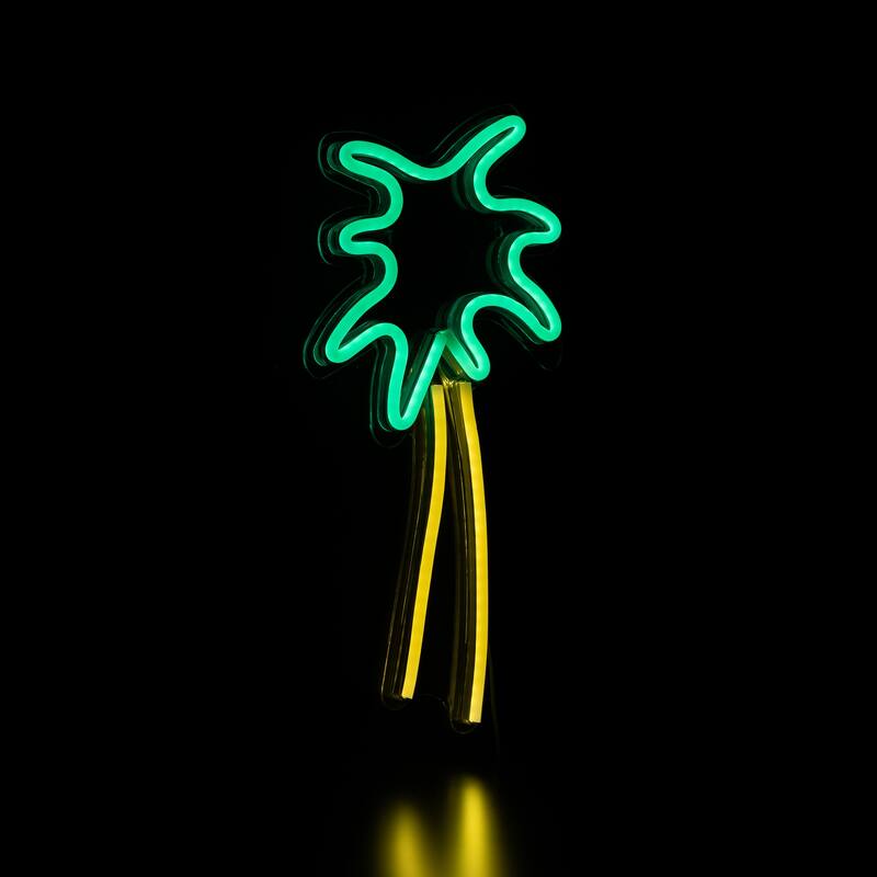 LED Palm Tree Neon Lighted Wall Art - 19" - Green and Yellow