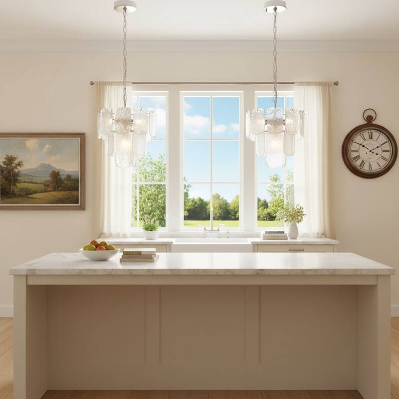 Artcraft Bianca - 5-Light Pendant - Polished Nickel - Crystalline with Piastra Type Glassware