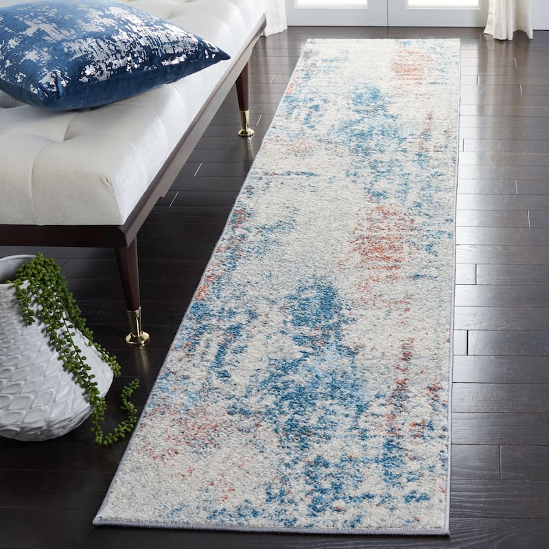 SAFAVIEH Tulum Emmaline Modern Abstract Rug - 2' x 9' Runner - Ivory/Dark Blue