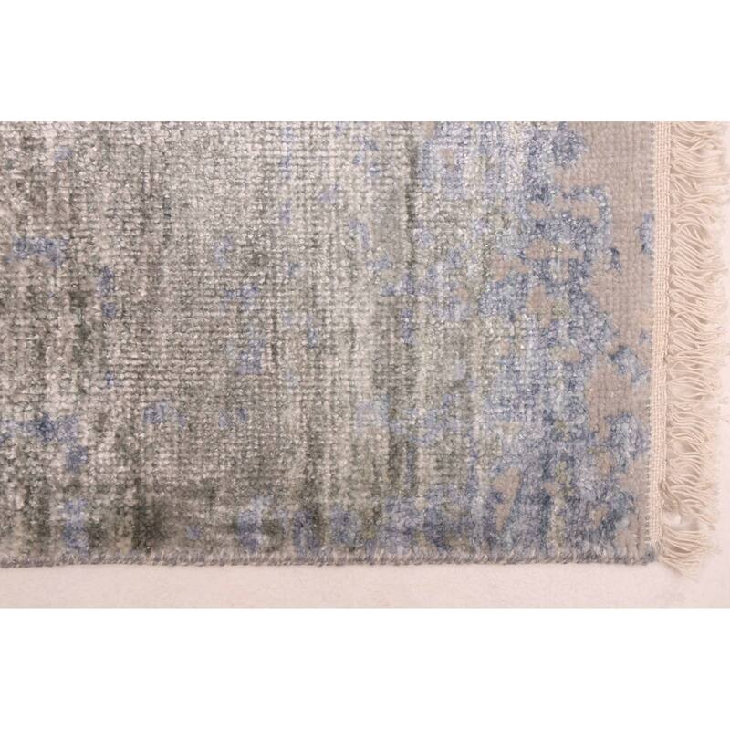 ECARPETGALLERY Hand-knotted Legacy Light Denim Blue Silk, Wool Rug - 2'6 x 14'0