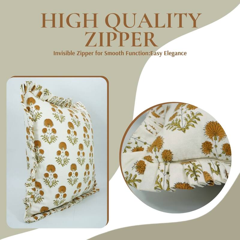 Block Print Boho Pure Cotton Musturd Pillow Cover- Rishi