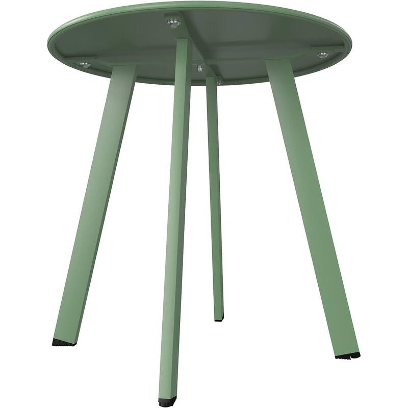 Indoor & Outdoor Steel Side Table, Weather-Resistant Round End Table with Square Feet, Small Accen Table Great for Patio