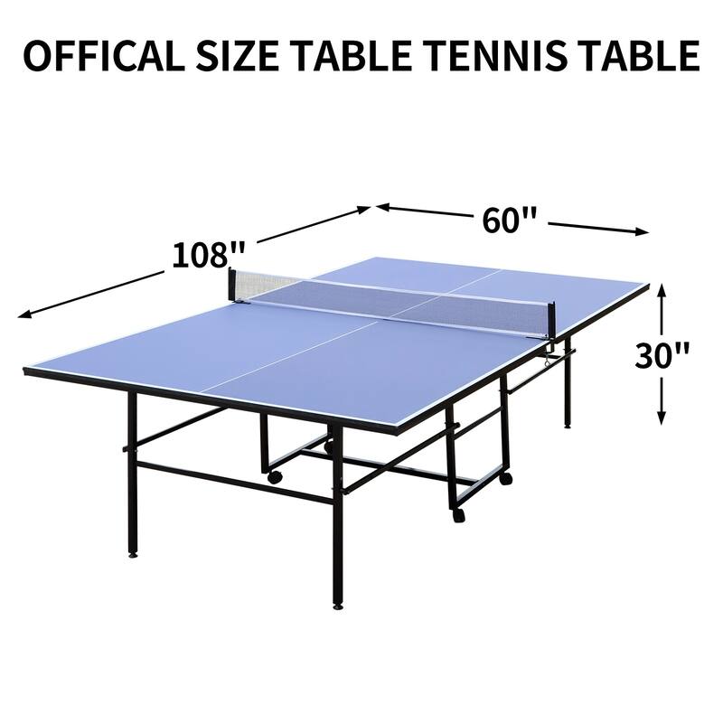 9ft Mid-Size Table Tennis Table Foldable & Portable Ping Pong Table Set for Indoor Games, 2 Table Tennis Paddles and 3 Balls