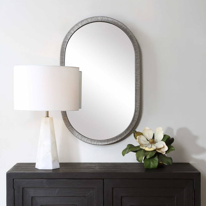 Copper Grove Silver Black Aluminum Oval Wall Mirror
