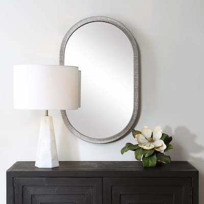 Copper Grove Silver Black Aluminum Oval Wall Mirror