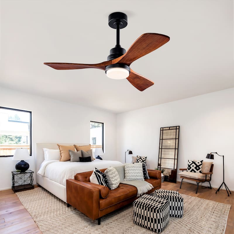 Sofucor 42"/48"/ 52"/60"Noiseless Walnut Wood Ceiling Fan with Remote Control, Integrated Light Optional