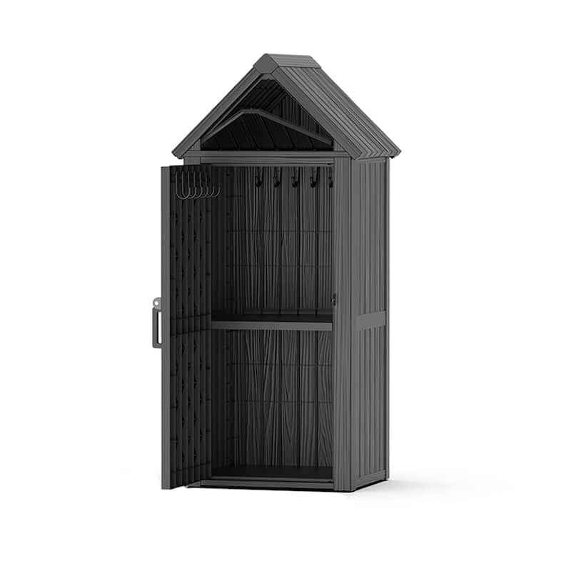 Storage Shed Outdoor Lockable, Resin Garden Tool Shed, Heavy-Duty Weather Resistant Cabinet for Patio, Backyard, or Garage - Black