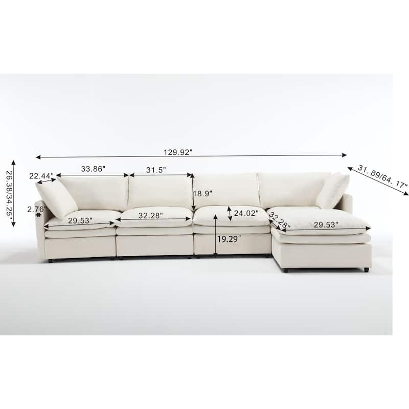 129.92'' Chic U-Shaped 5-Seat Sectional Sofa with Chaise Lounge and Pillows, Upholstered Sleeper Couch for Your Living Space