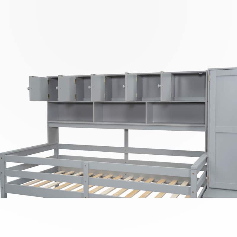 Twin Size Wooden Loft Bed Big Storage with Under bed Desk