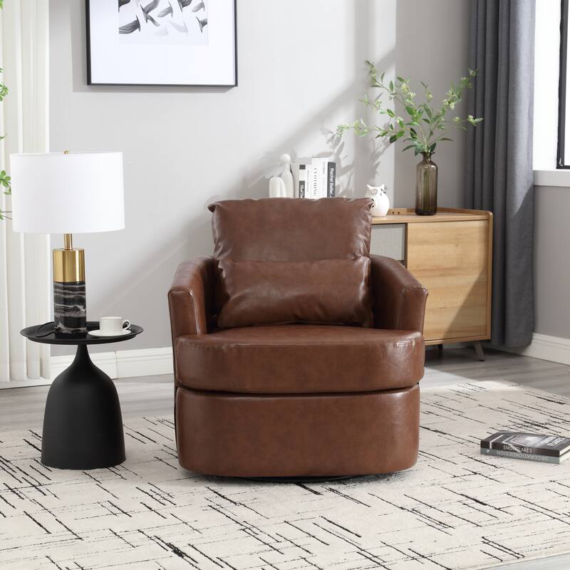 32.68" Swivel Barrel Chair with Metal Base