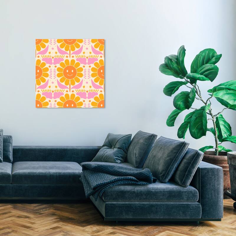 Wynwood Studio Canvas Floral and Botanical The Childish Retro Sun Yellow Modern & Contemporary Wall Art Canvas Print