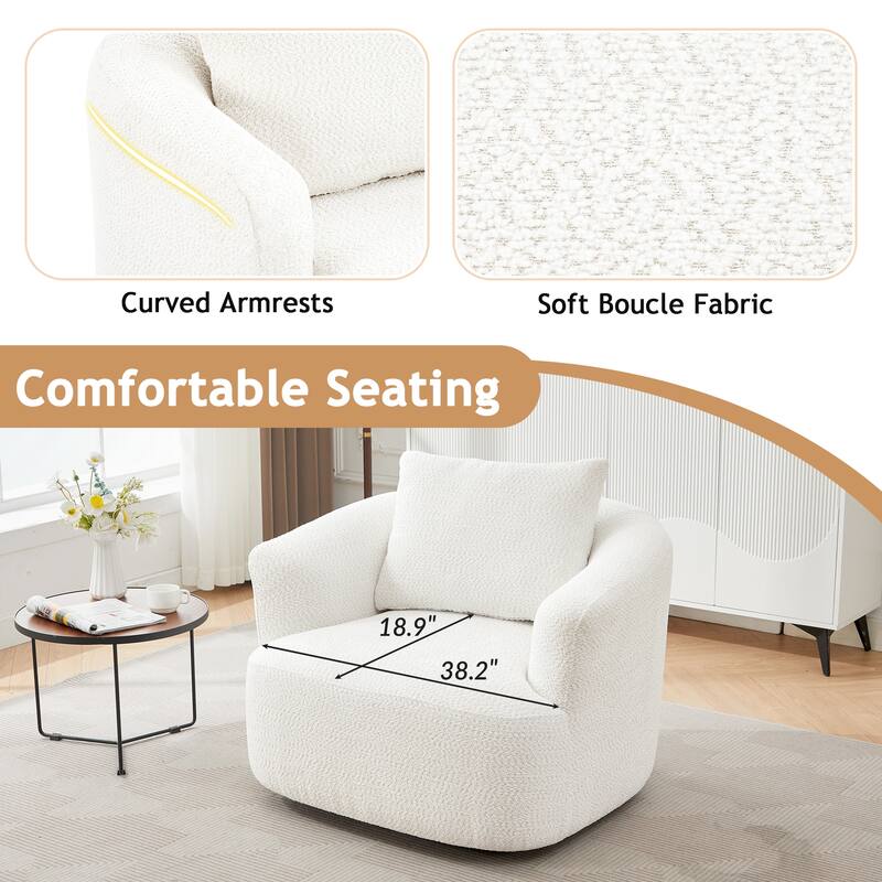 Swivel Chair with Throw Pillow & Spring Seat