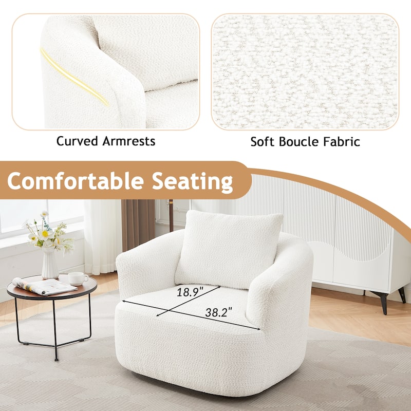 Upholstered Swivel Sofa Chair, Barrel Accent Chair for Office with Throw Pillow, Living Room Sofa Chair with Swivel Base