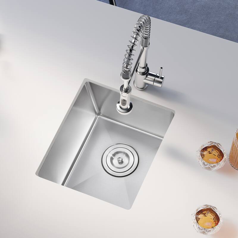 Undermount Single Bowl Stainless Steel Kitchen Sink Medium Basin With Strainer - 13inch(13"L x 15"W x 8"D)
