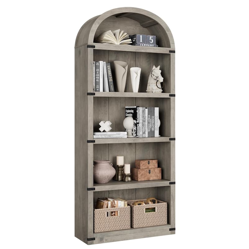 71.7" Tall Arched Bookshelf, 5-Tier Arched Display Cabinet with Storage Shelves - Grey - No Door Style