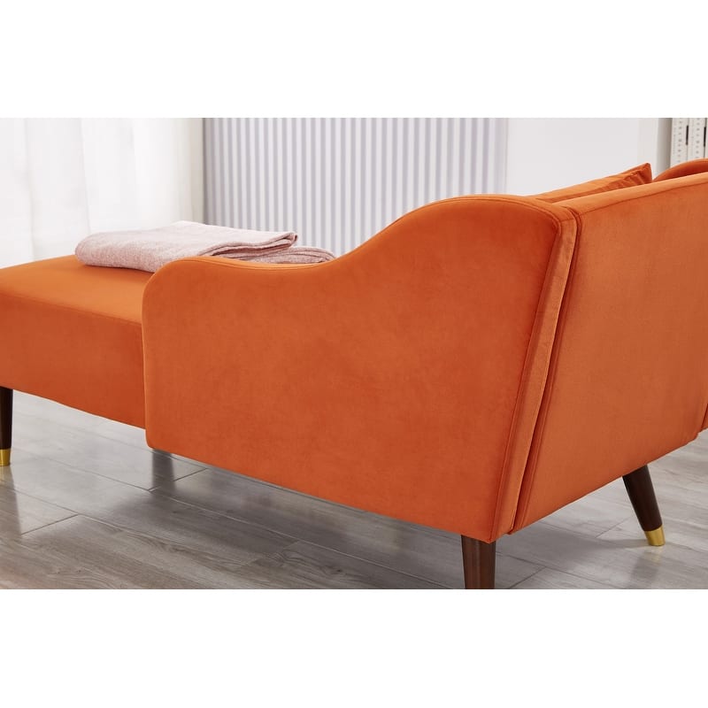 Modern Velvet Upholstered Lounge Chair with Pillow and Solid Wood Legs